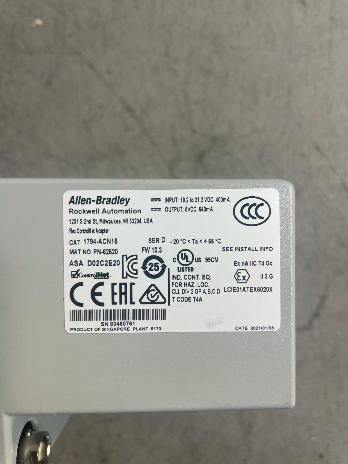 Allen-Bradley 1794-ACN15 Series C 24 VDC Flex Control Net Adapter Module @1D