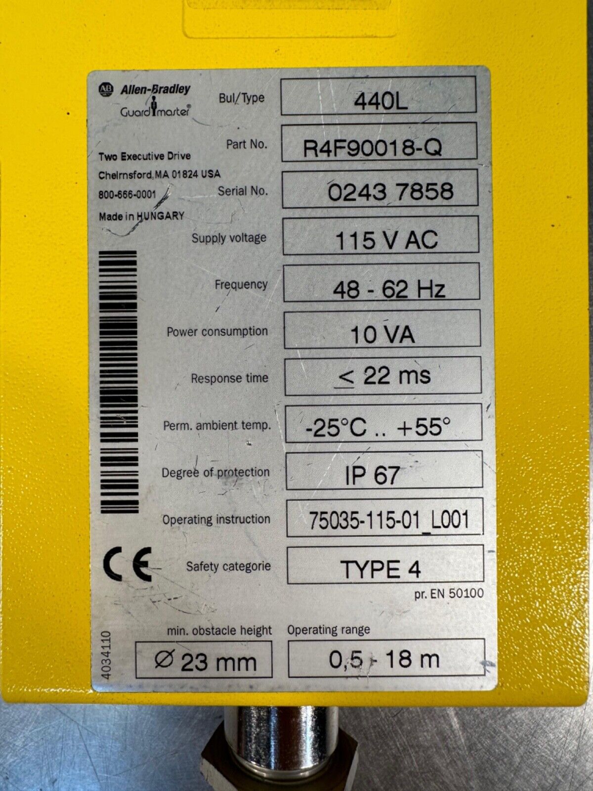 Ma-785 Allen Bradley 440L-R4F90018-Q Guardmaster Receiver (5E-28)