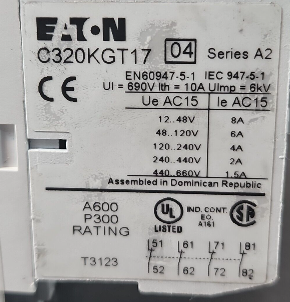 Eaton Cutler Hammer C320KGT17 Auxiliary Contact Block Series A2         (BIN412)