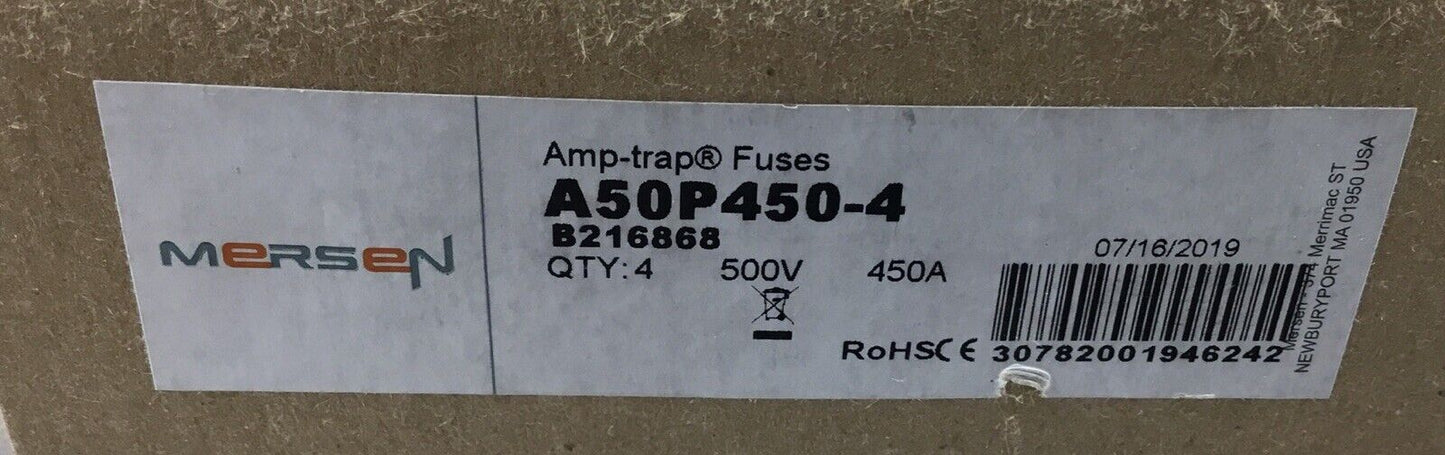 Ferraz Shawmut A50P450-4 Amp-trap Fuses, 450A 500V, Lot of 4.              4A-27