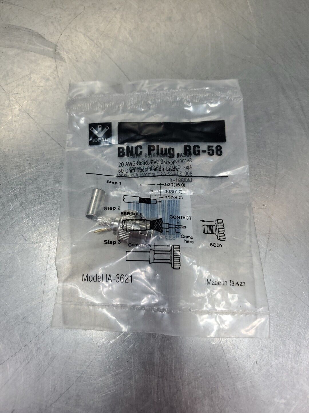 Ideal RG-58 BNC Plug, 20 AWG.                                              5E-16