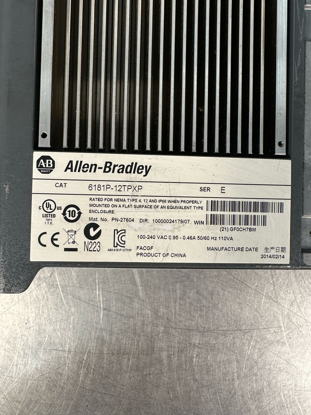Allen Bradley 6181P-12TPXP 1200P Ser E                              (8.6.6)
