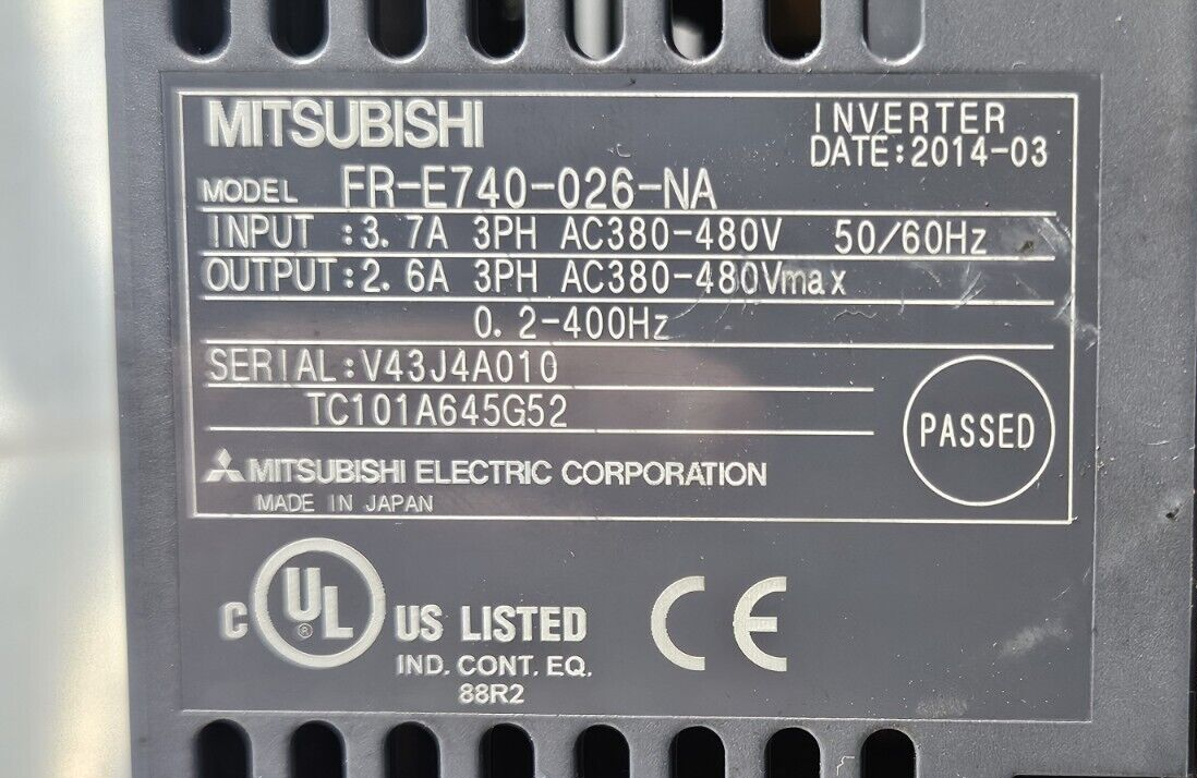 Mitsubishi FR-E740-026-NA Inverter 2.6 A 3 PH 380-480V                  (BIN632)