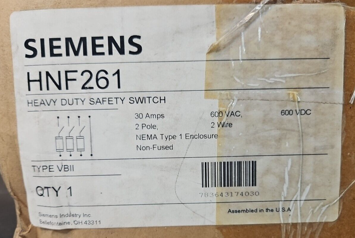 Siemens HNF261 Safety Switch 600VAC 30 Amps                             (BIN753)