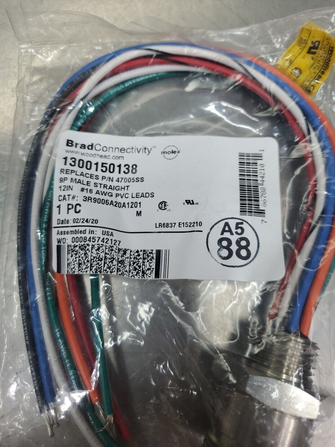 BradConnectivity 1300150138 9-Pin 12" Male Receptacle.                   5D-35/7