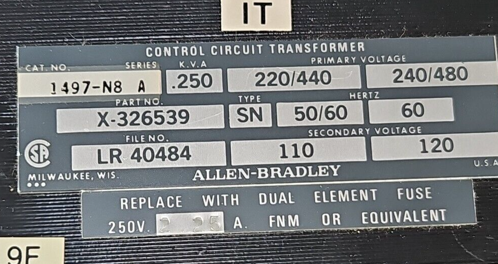 Allen Bradley 1497-NB Ser A Control Transformer                          Loc4E32
