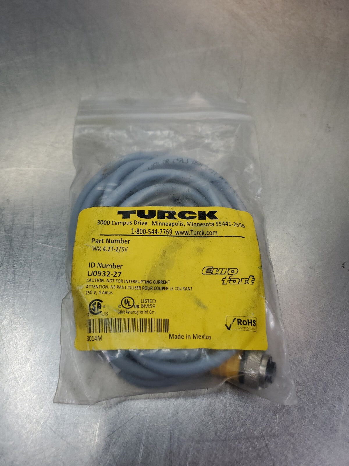TURCK WK 4.2T-2/SV (U0932-27) EuroFast PLC Cable.                        5A-12/3