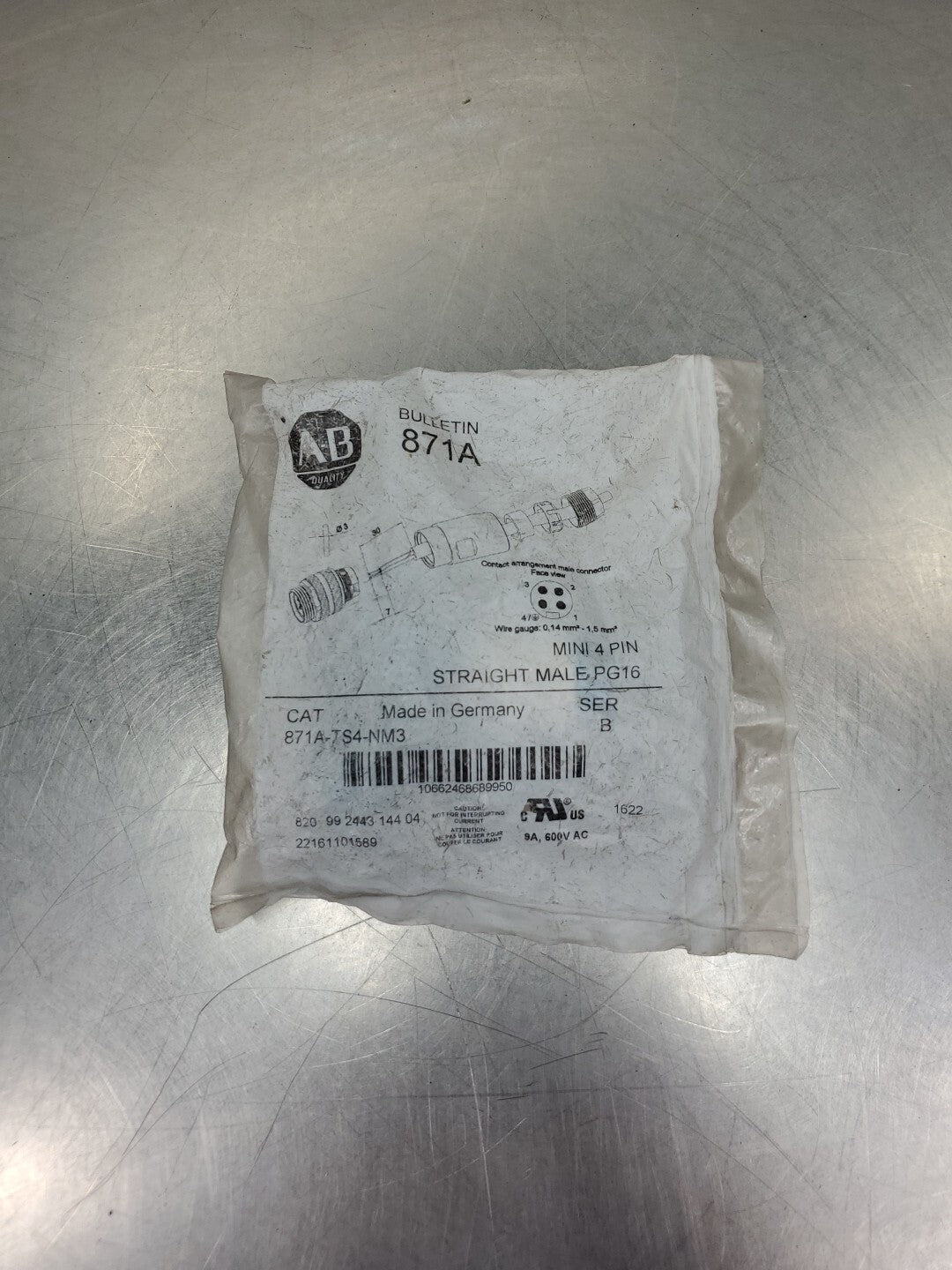 Allen-Bradley 871A-TS4-NM3 Series B Connector Straight Male PG16          5B-4/9