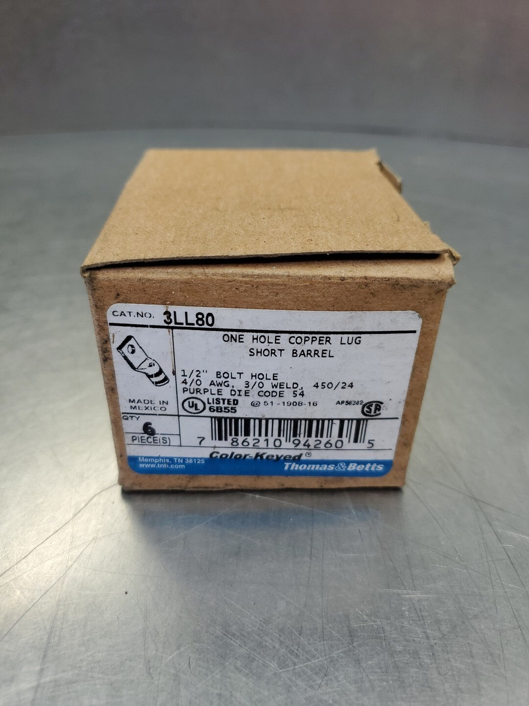 THOMAS &amp; BETTS 3LL80 Comp. Connector, Purple, 1/2" Bolt Hole, Lot of 6.    4C-38