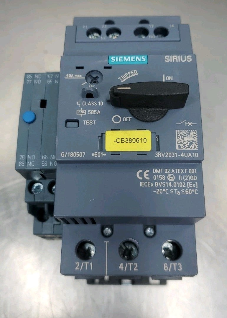 SIEMENS 3RV2031-4UA10 SIRIUS CIRCUIT BREAKER, 40A w/3RV2921-1M Module.     4D-50