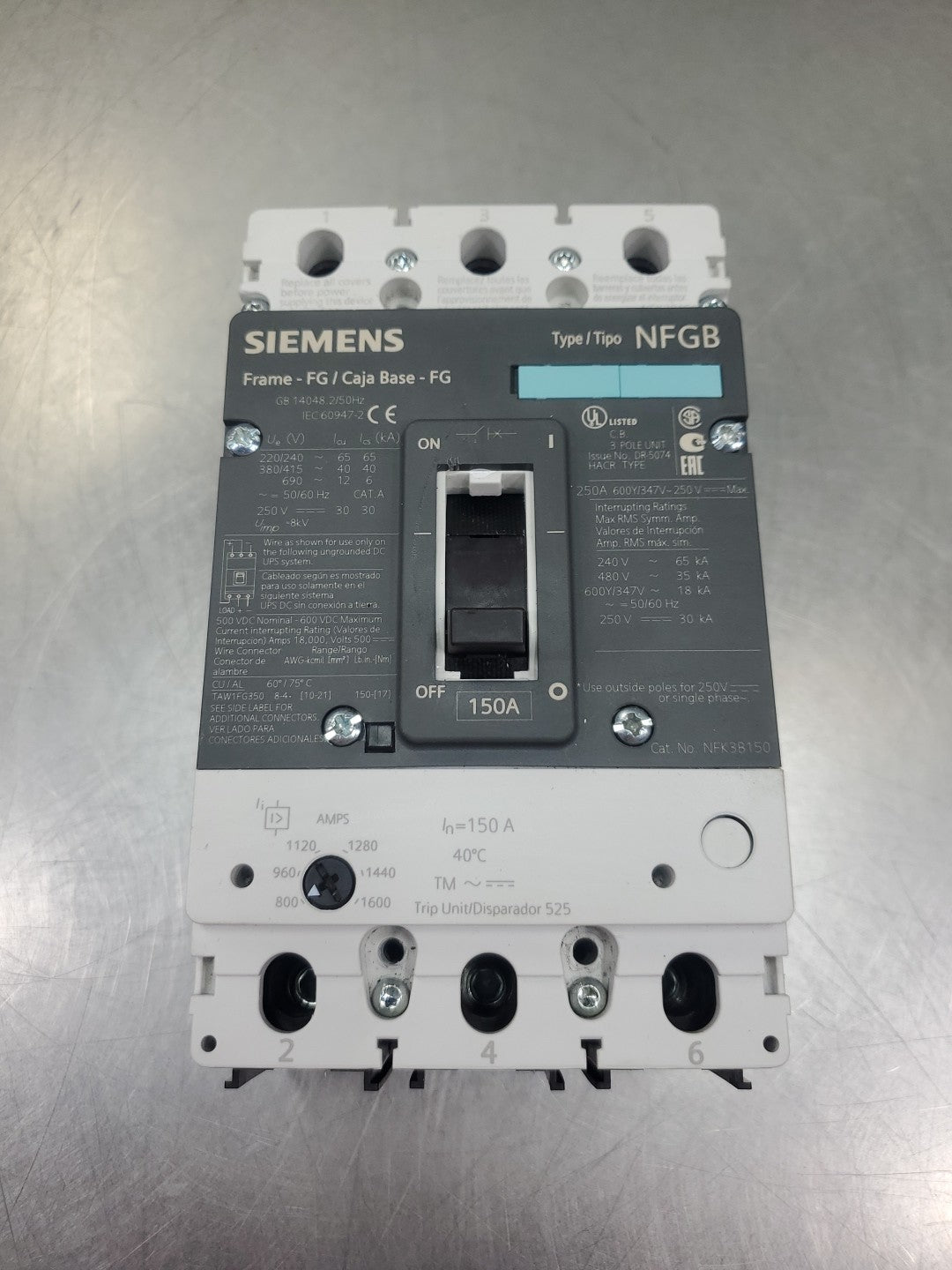 Siemens NFK3B150 3-Pole Circuit Breaker, 150A, 220-690V.                   4E-39