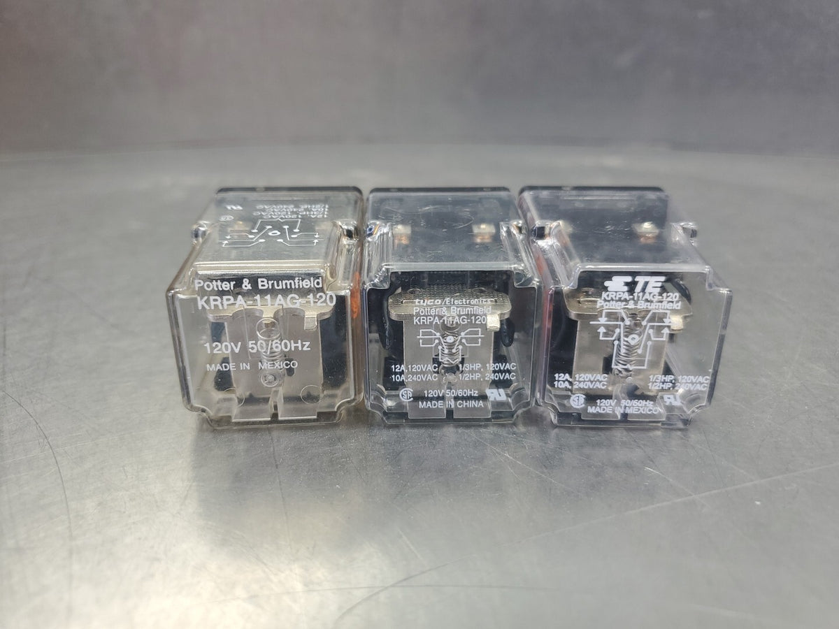 TE/POTTER &amp; BRUMFIELD KRPA-11AG-120 RELAY, 12A - Lot of 3.                 4D-28
