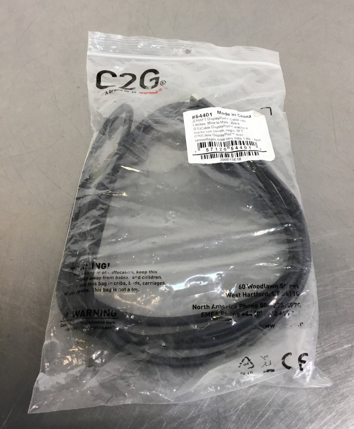 Legrand 6ft C2G / 200013E18 / #54401 DisplayPort Cable Latches M/M.         5A-1