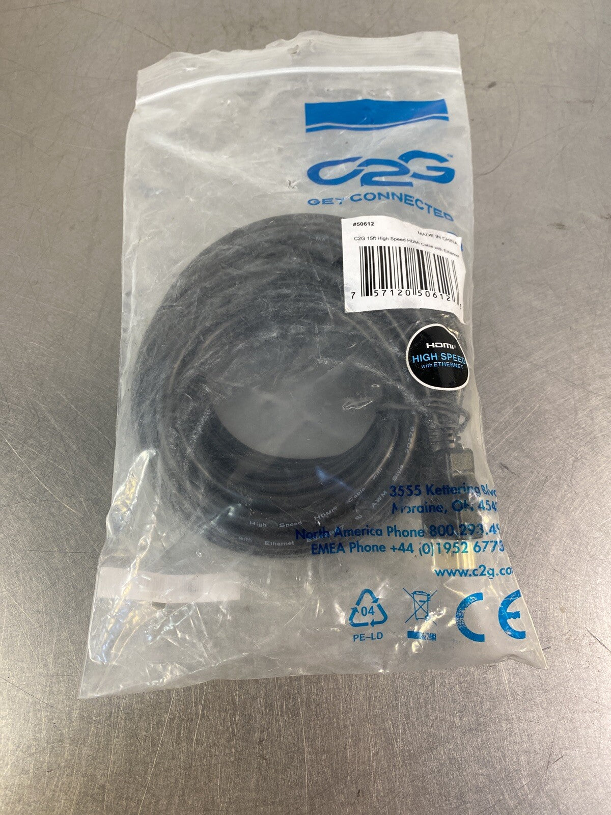 C2G 50612 High Speed HDMI Cable 15 Feet 60Hz With Ethernet.                 5A-4