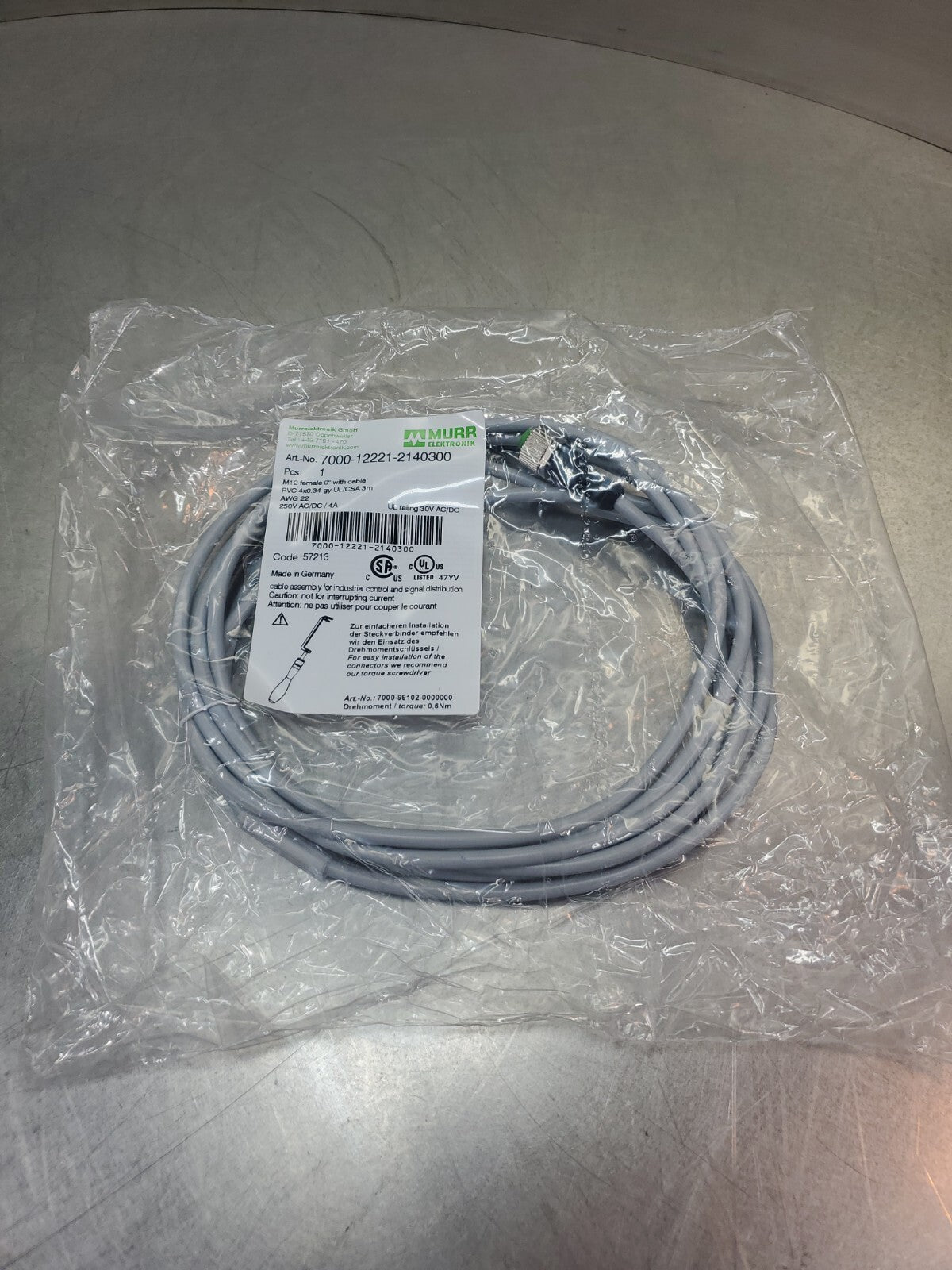 MURR ELEKTRONIK 7000-12221-2140300 M12 Female Cable.                        5A-4