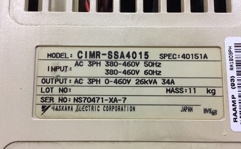 YASKAWA AC Inverter CIMR-SSA4015 25HP 3PH 0-460VAC 35A    1C