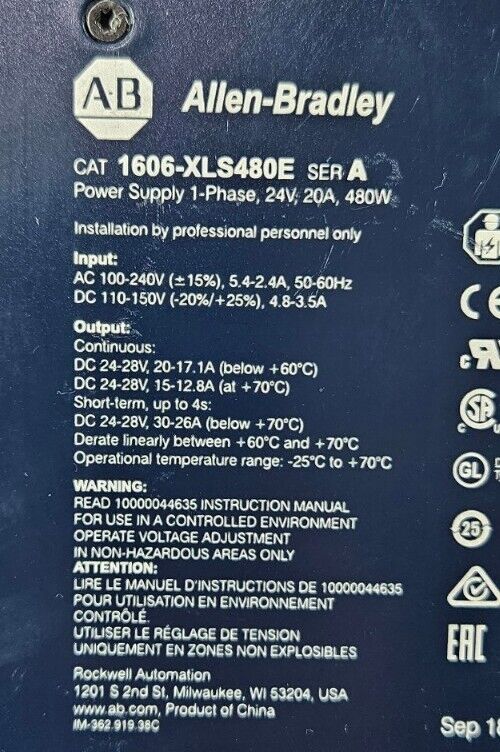 Allen-Bradley 1606-XLS480E SER A. Power Supply                             4E-20