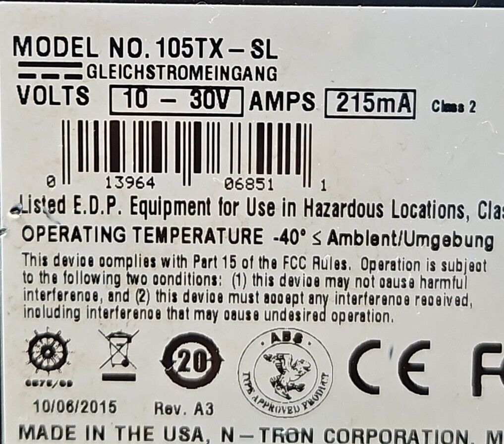 N-Tron 105TX-SL 5-Port Ethernet Switch 10-30V 215mA.                    Loc3C-22