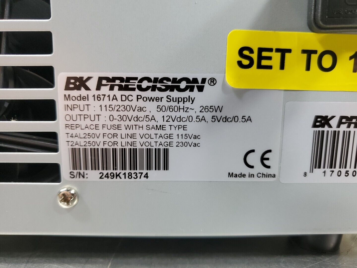 BK PRECISION 1671A DC Power Supply, 0-30VDC/5A.                            5D-21