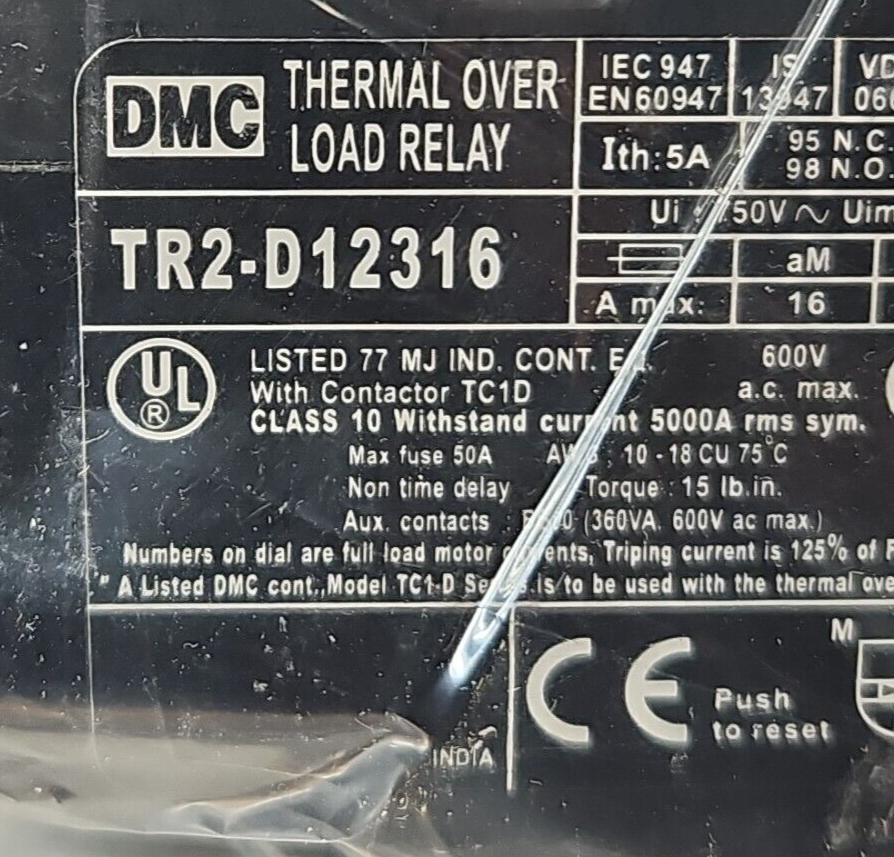 DMC TR2D12316 Thermal Overload Relay.    Loc4C22