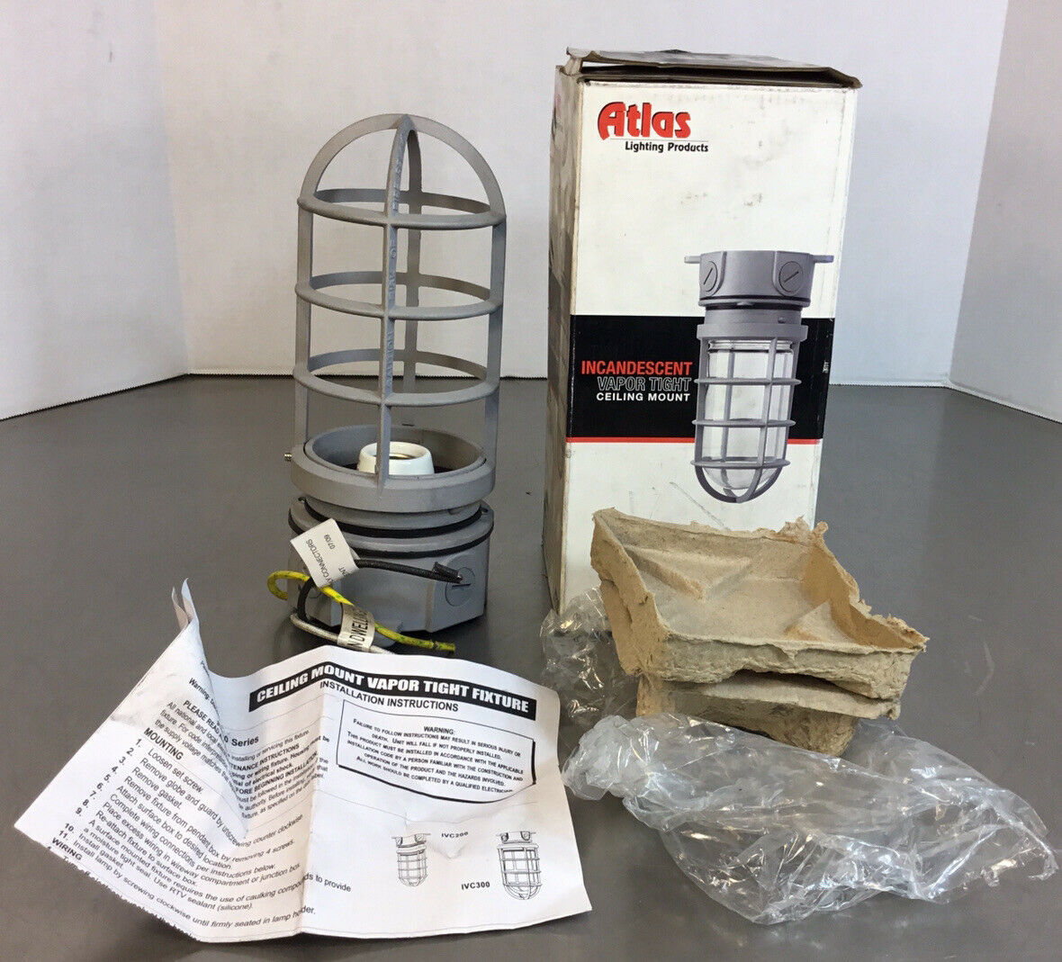 Atlas IVC200 Ceiling Mount Incandescent Vapor Tight Light Fixture 120VAC  Loc.4A