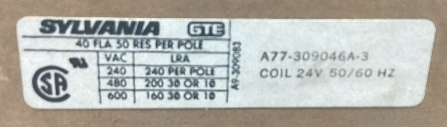 Sylvania  A77-309046A-3  Contractor 24V Coil 3P        4E-27