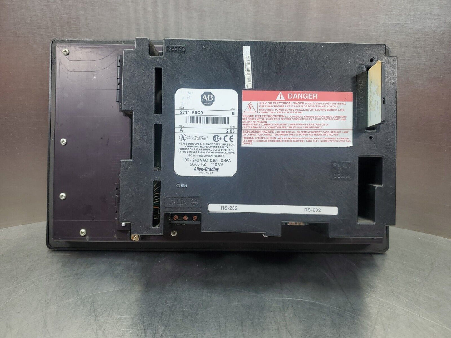 ALLEN-BRADLEY 2711-K9C9 Ser. B Rev. A FRN 2.03 PANELVIEW 900 HMI Panel.       2D