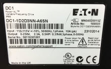 Load image into Gallery viewer, EATON CORPORATION  DC1-1D2D3NN-A6SN  VFD 0.5HP 3Ph 0-500Hz 2.3A.    1C
