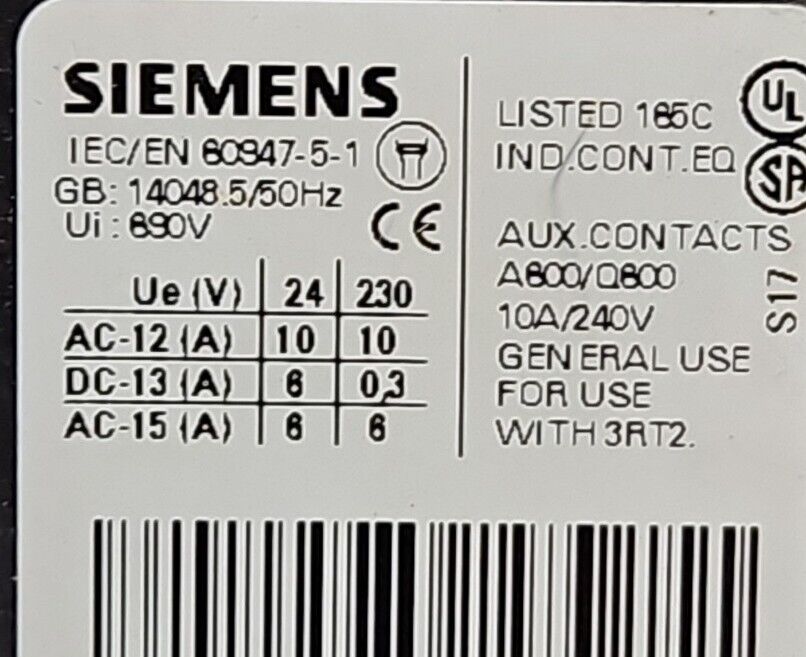 Siemens 3RT2016-2BB44-3MA0 24V Contactor w/ Auxiliary Contact.          Loc4C-20
