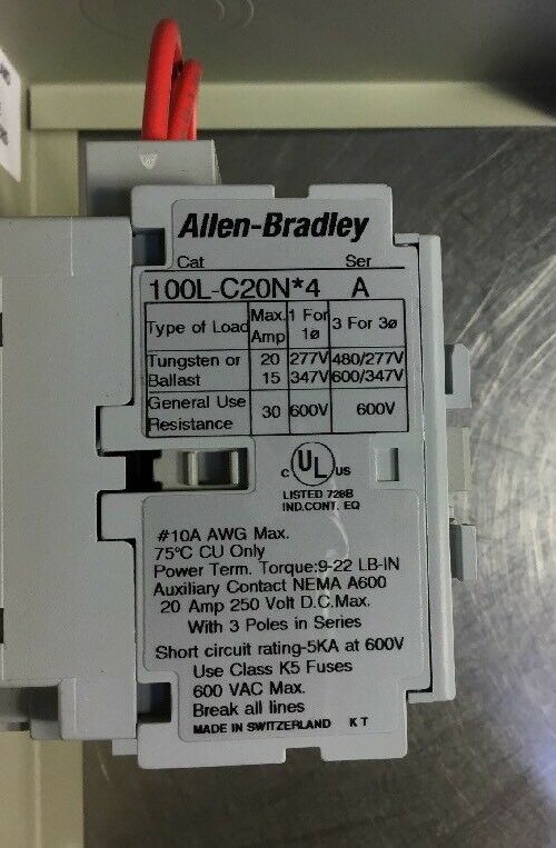 ALLEN-BRADLEY 100L-C20AD8 Lighting Contactor + 198E-BA996 Enclosure.    4F