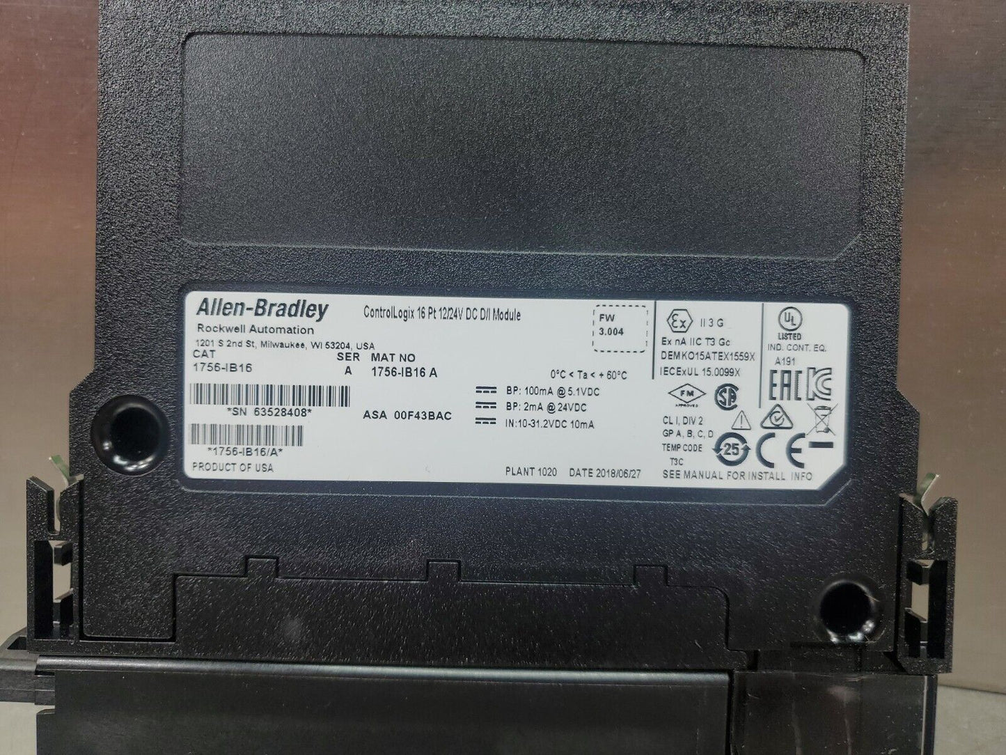 Allen Bradley 1756-IB16/A ControlLogix 16 Point D/I Module FW 3.004.       3C-10