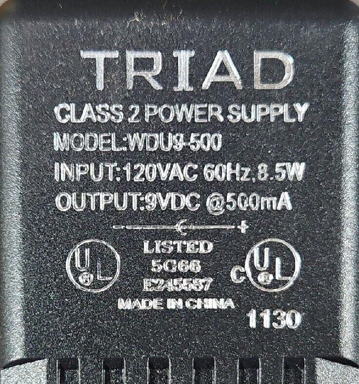 TRIAD WDU9-500. AC Adapter for Triad Magnetics WDU.                    Loc 4E-13
