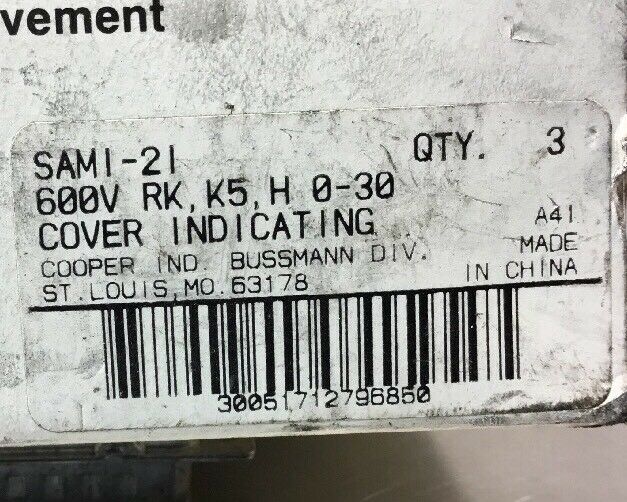 COOPER BUSSMANN SAMI-21 FUSE COVER     Loc.3A