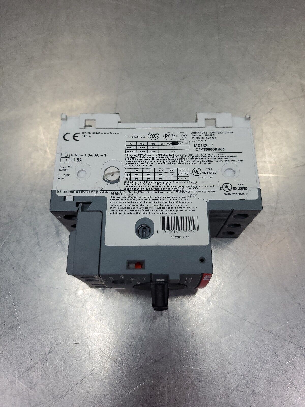 ABB MS132-1 (1SAM350000R1005) Manual Motor Starter.                           4H