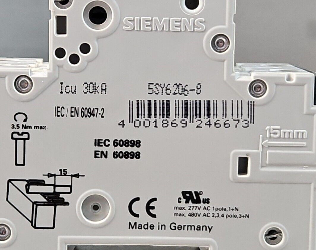Siemens 5SY62 MCB D6 Circuit Breaker.                              4C-18