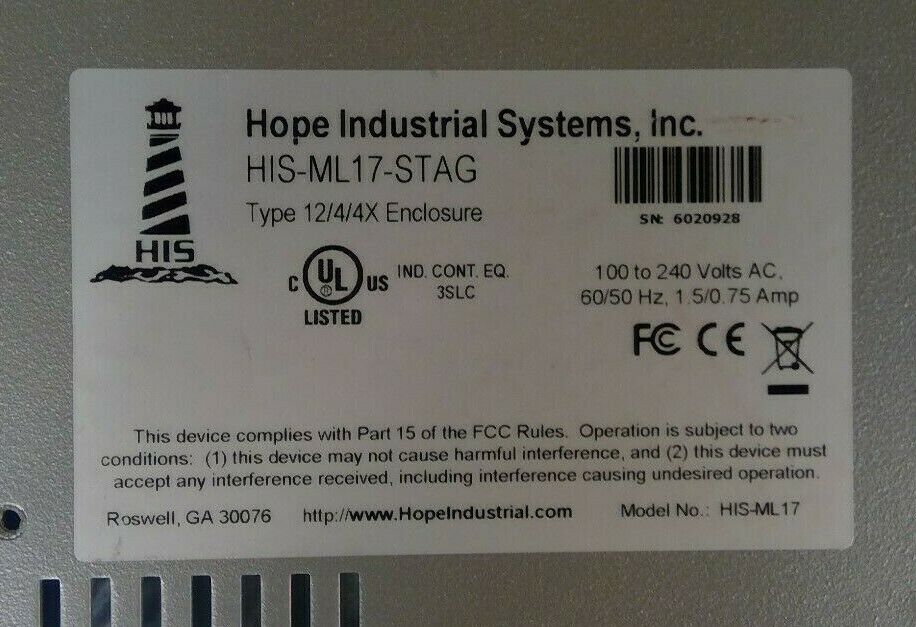 Hope Industrial Systems, Inc HIS-ML17-STAG Operator Interface                 2D