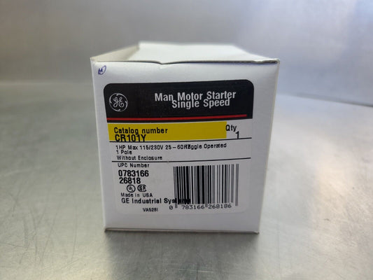 GE CR101Y1 1HP 115/230V 25-60Hz Toggle Operated Manual Motor Starter.      4A-3