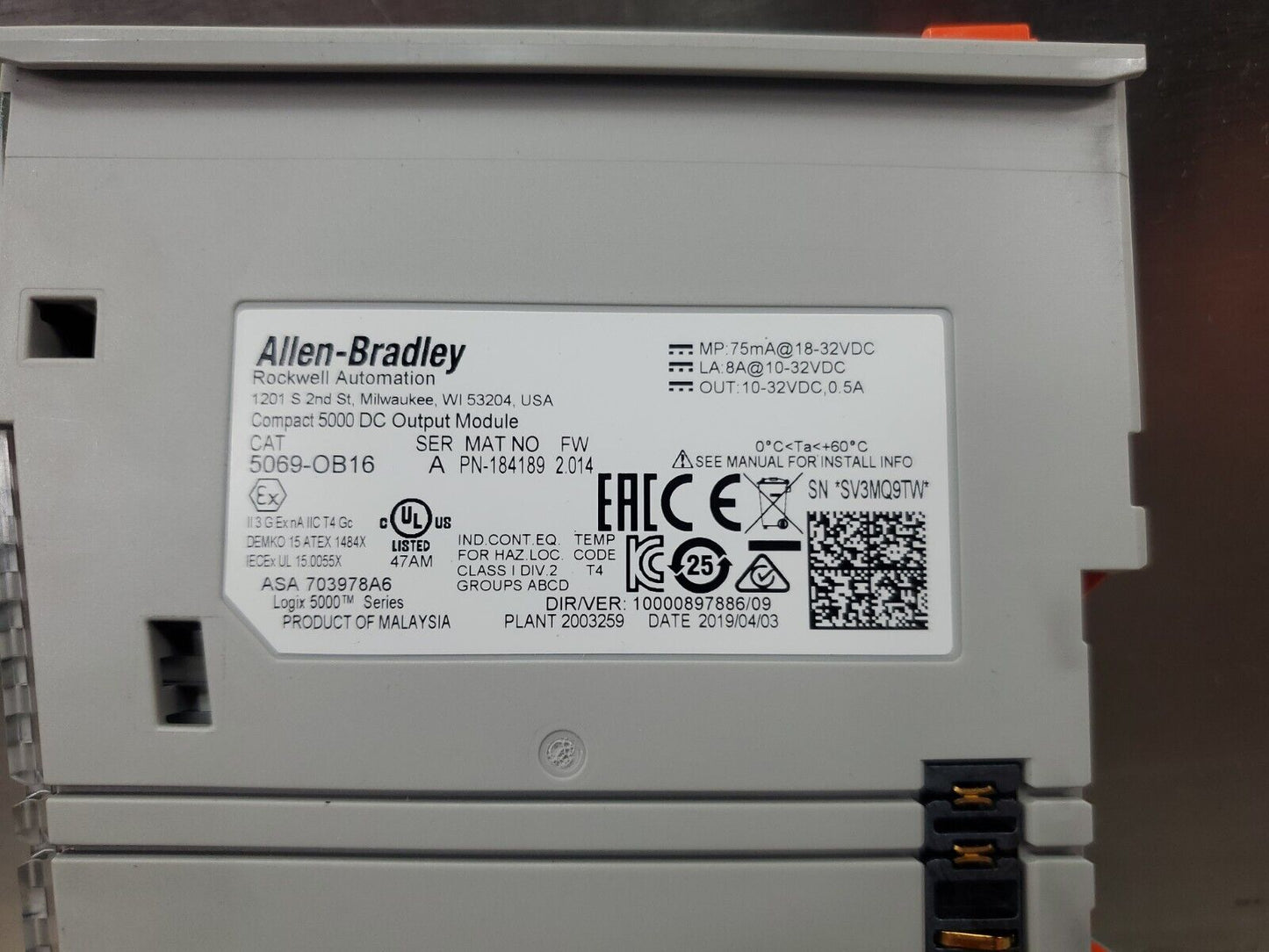 Allen-Bradley 5069-OB16/A FW 2.014 Compact 5000 DC Output Module.           3B-9