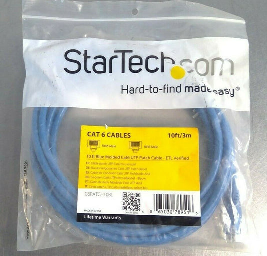 StarTech CAT 6 Cable - C6PATCH10BL 10Fft Blue Molded Cat6 UTP Patch Cable     5E