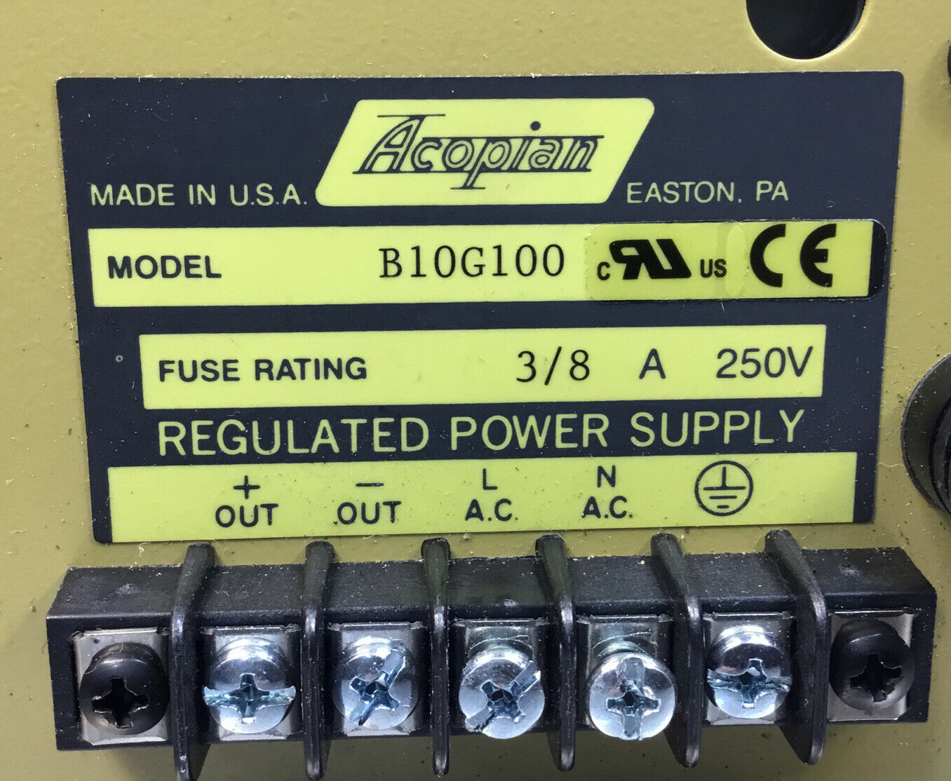 Acopian B10G100 Regulated Power Supply 250V   4B