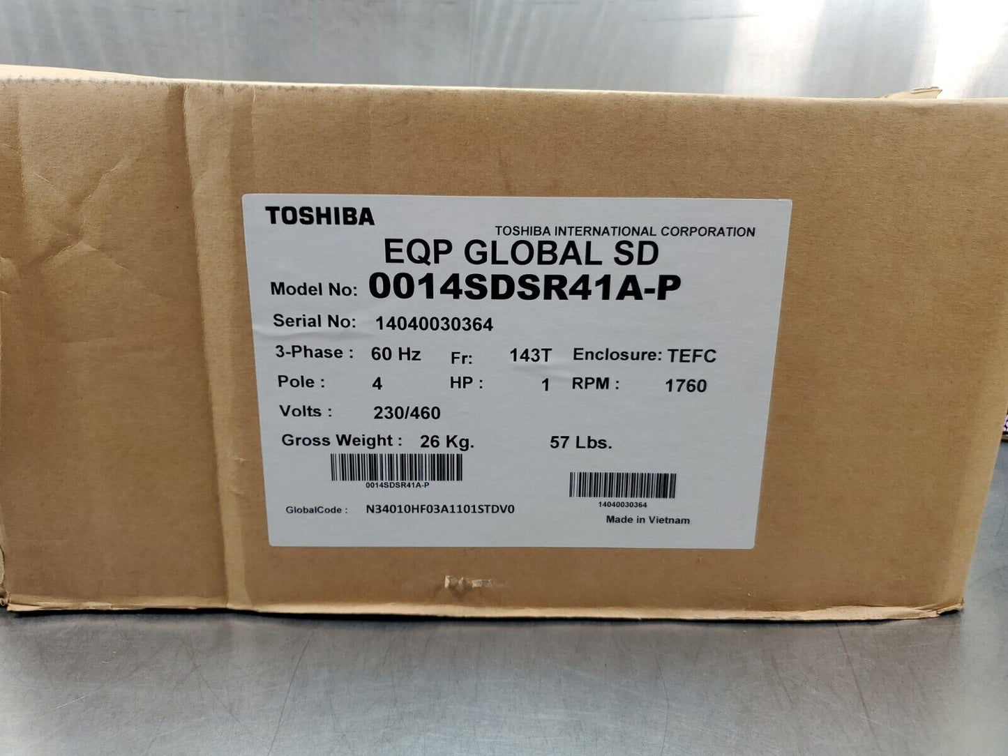 Toshiba EQP GLOBAL SD 0014SDSR41A-P 1HP 230V/460V 1760RPM Electric Motor.     1C