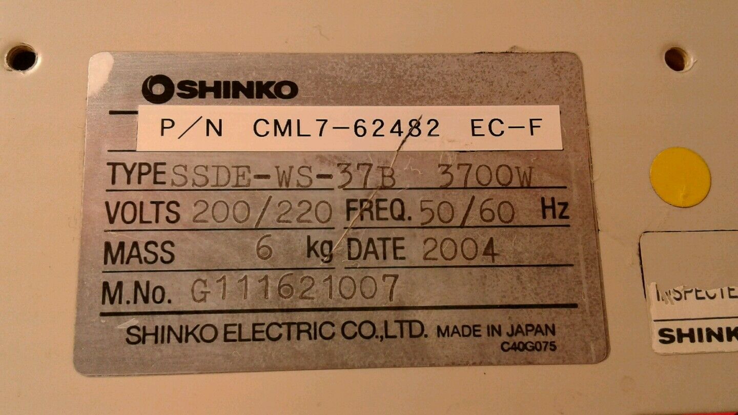 SHINKO ELECTRIC SSDE-WS-37B CML7-62482 3700W AC SERVO DRIVE 200/220V.  1F