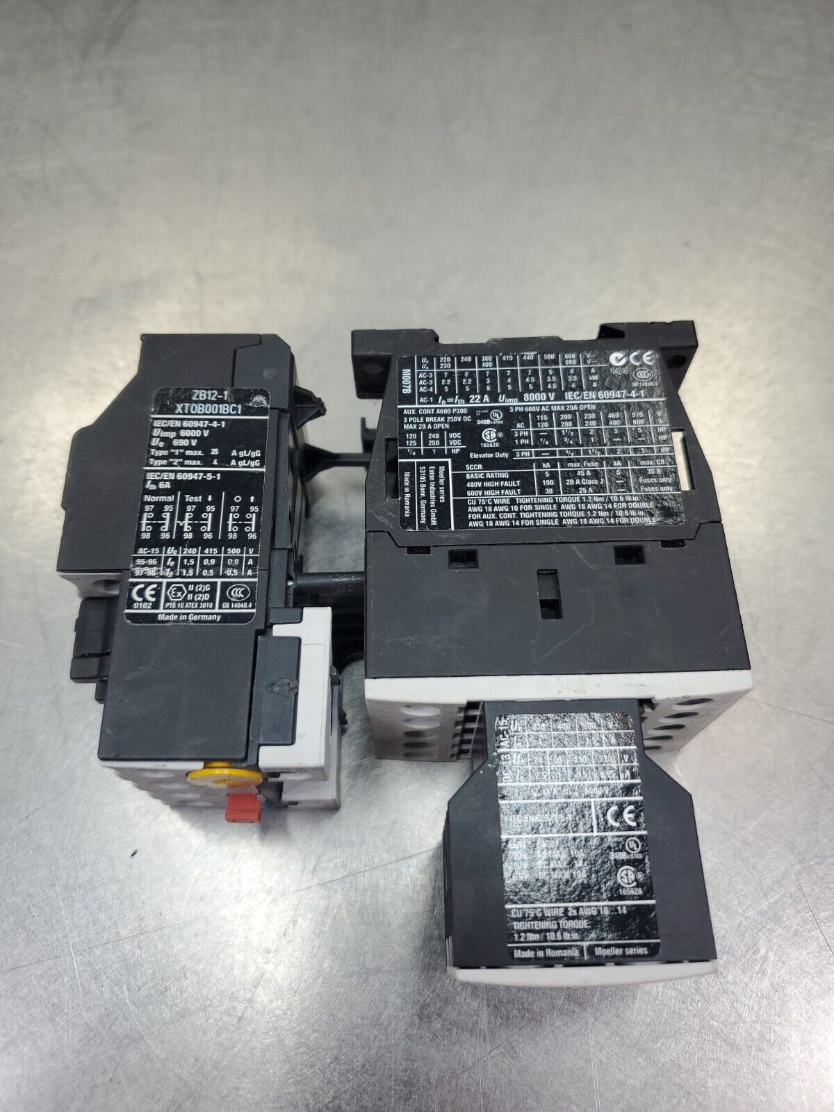 EATON XTCE007B01 Contactor w/ZB12-1 Safety Module.                          4E-6