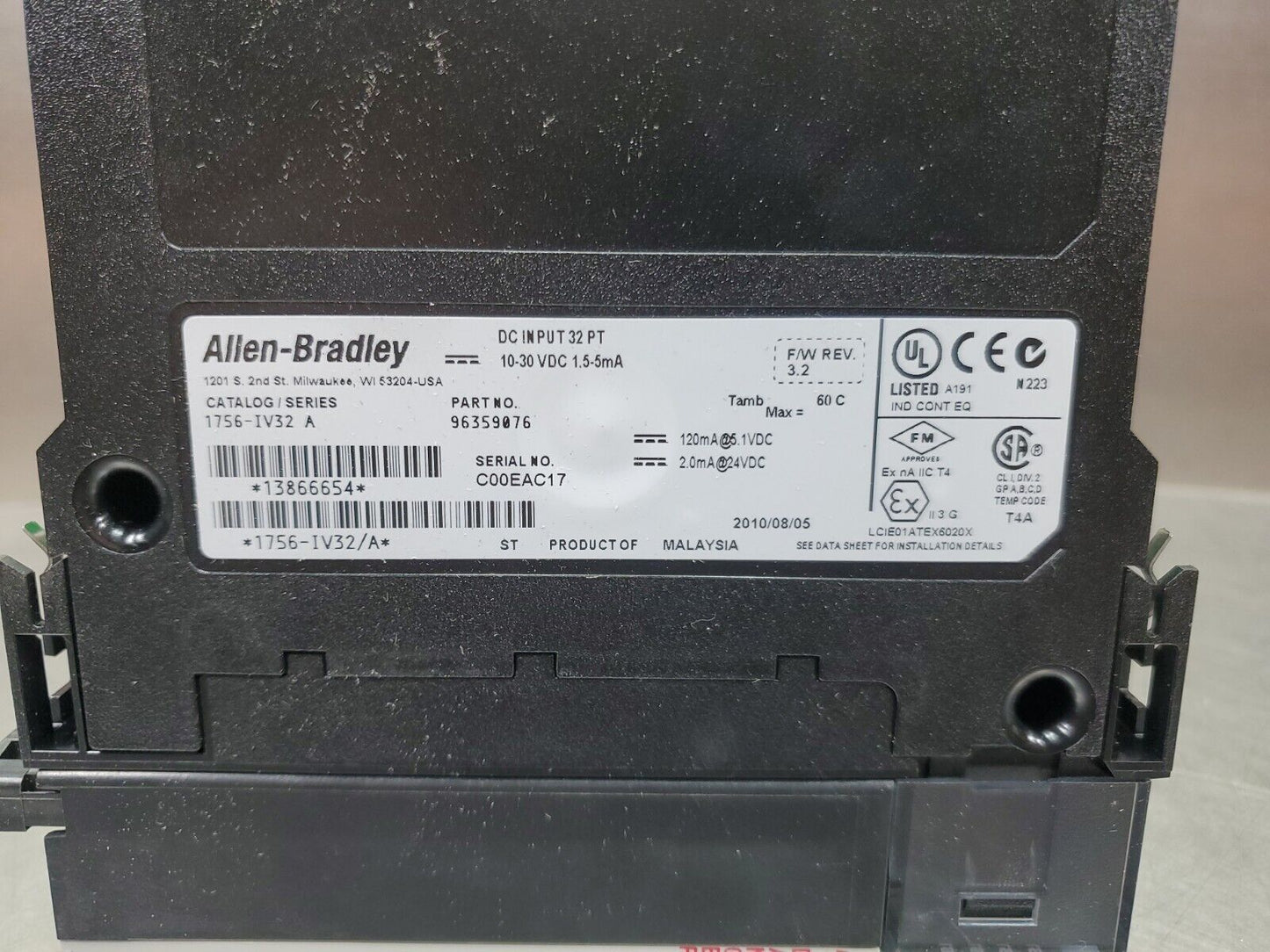 Allen Bradley 1756-IV32/A F/W Rev. 3.2 ControlLogix 32-Point In Module.    3C-11