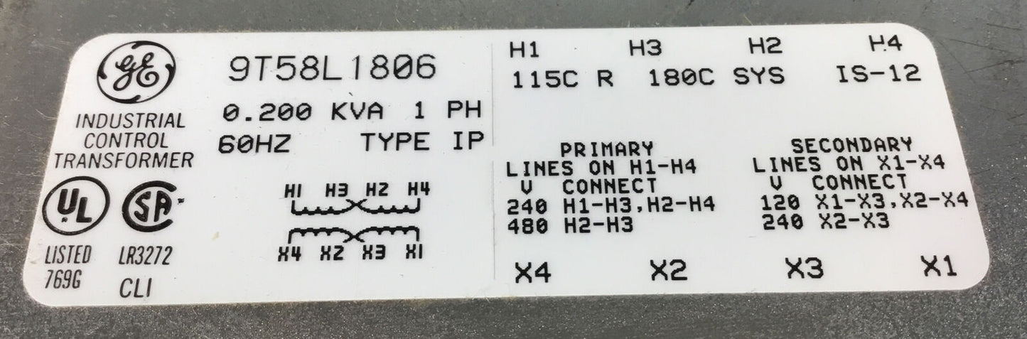 GENERAL ELECTRIC  9T58L1806  Core & Coil Transformer 1Ph 0.200 KVA      4C-20