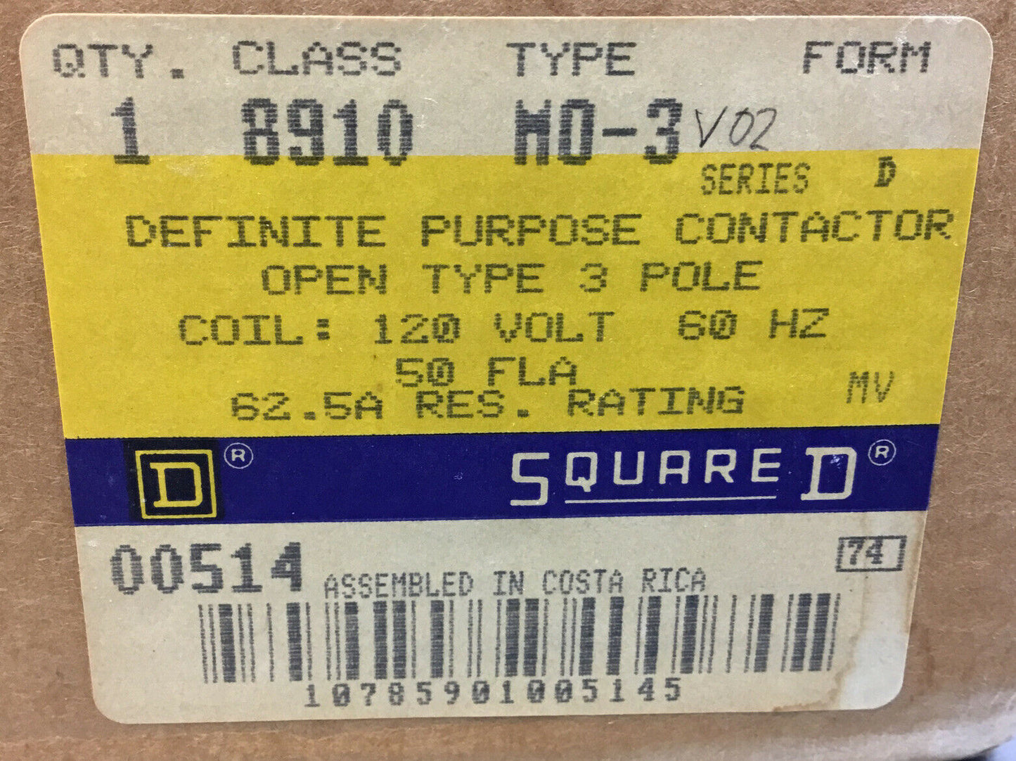 SQUARE D  8910 MO-3  SERIES D DEFINITE PURPOSE CONTACTOR STARTER 3 Pole   4H