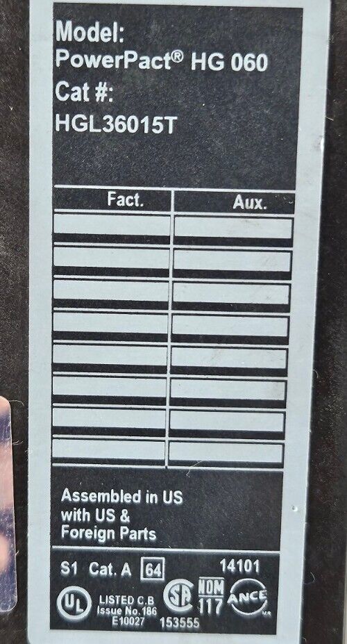 Square D HGL36015T Power Pact 3-Pole Thermal Magnetic Circuit Breaker.  Loc4B-26