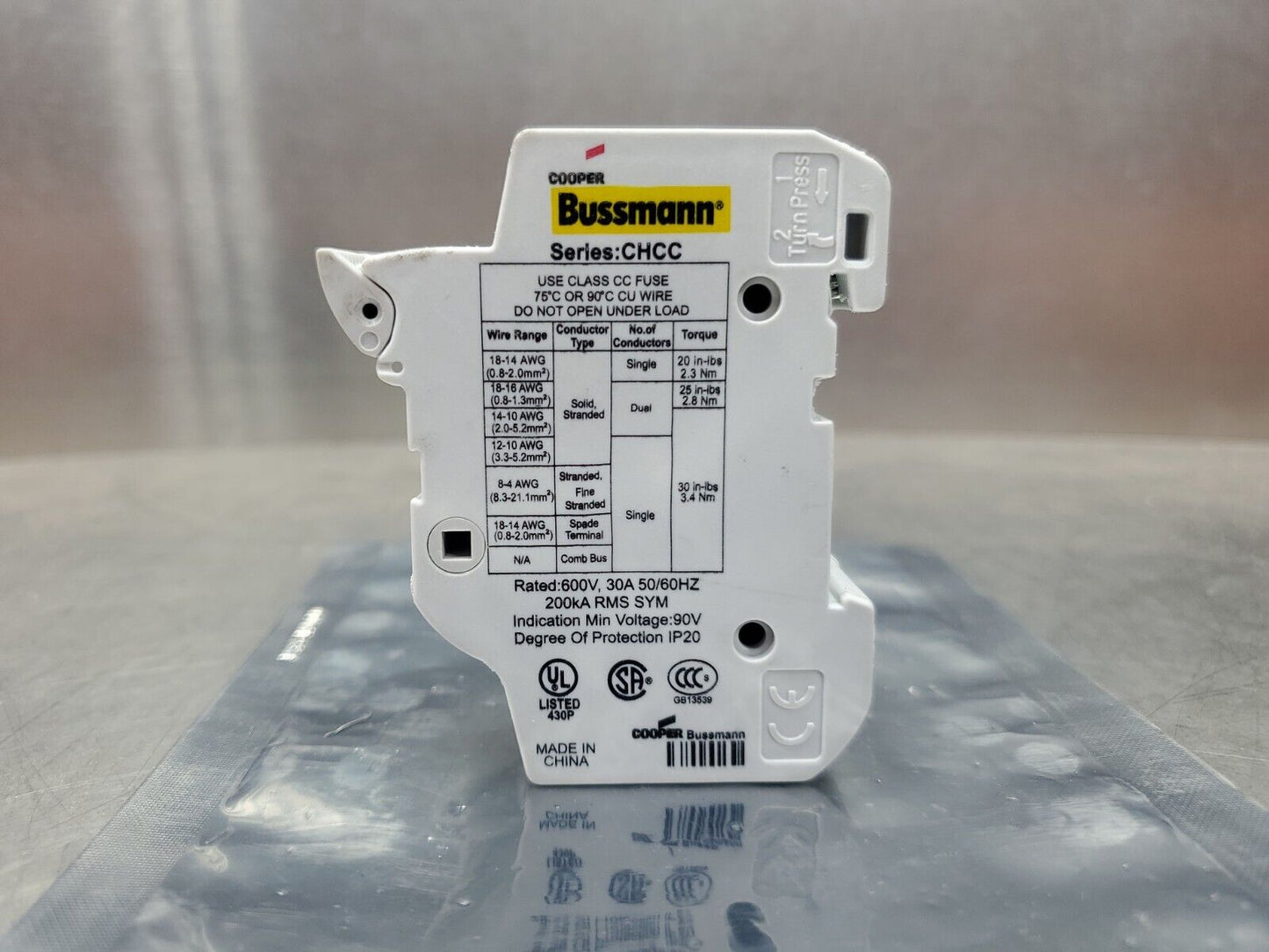 Cooper Bussmann CHCC 600V 30A 2-Pole Fuse Holder.                             4D