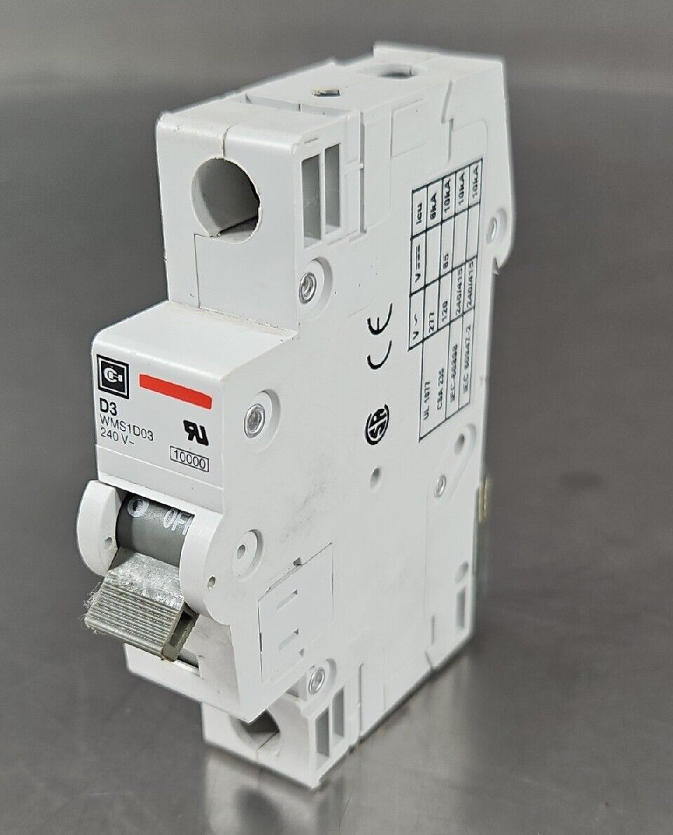 Cutler Hammer WMS1D03 Circuit Breaker 1P 3A 277V.                      Loc 4B-21
