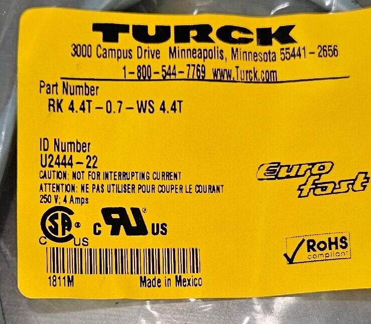 TURCK RK 4.4T-0.7-WS 4.4T PLC Cable                                    Loc 5D-12